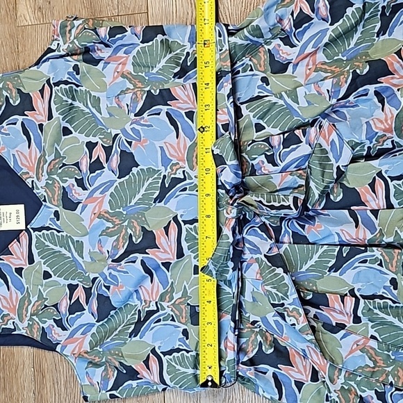 NWT LL Bean Signature 100% Cotton Poplin Blue Tropical Print V Neck Dress - Picture 15 of 16